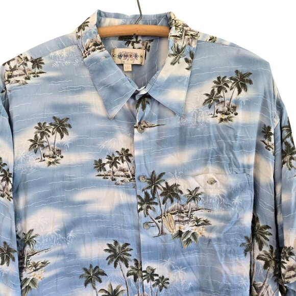 Cambria Moda Mens Hawaiian Shirt Blue Palm Tree Print Button Front XXL - Picture 4 of 9